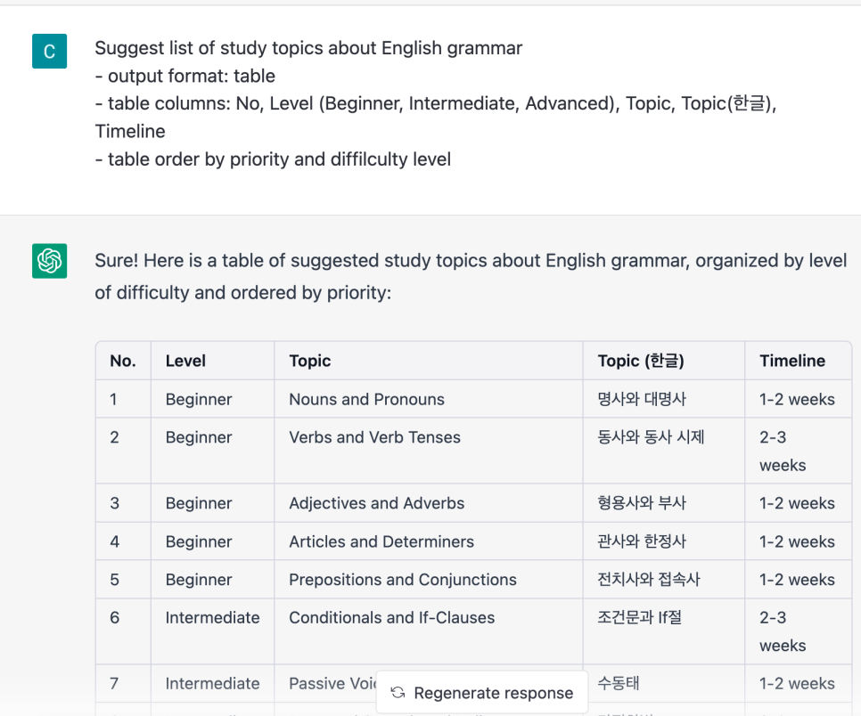 ChatGPT 영어 문법 공부 프롬프트로 주제 선정
