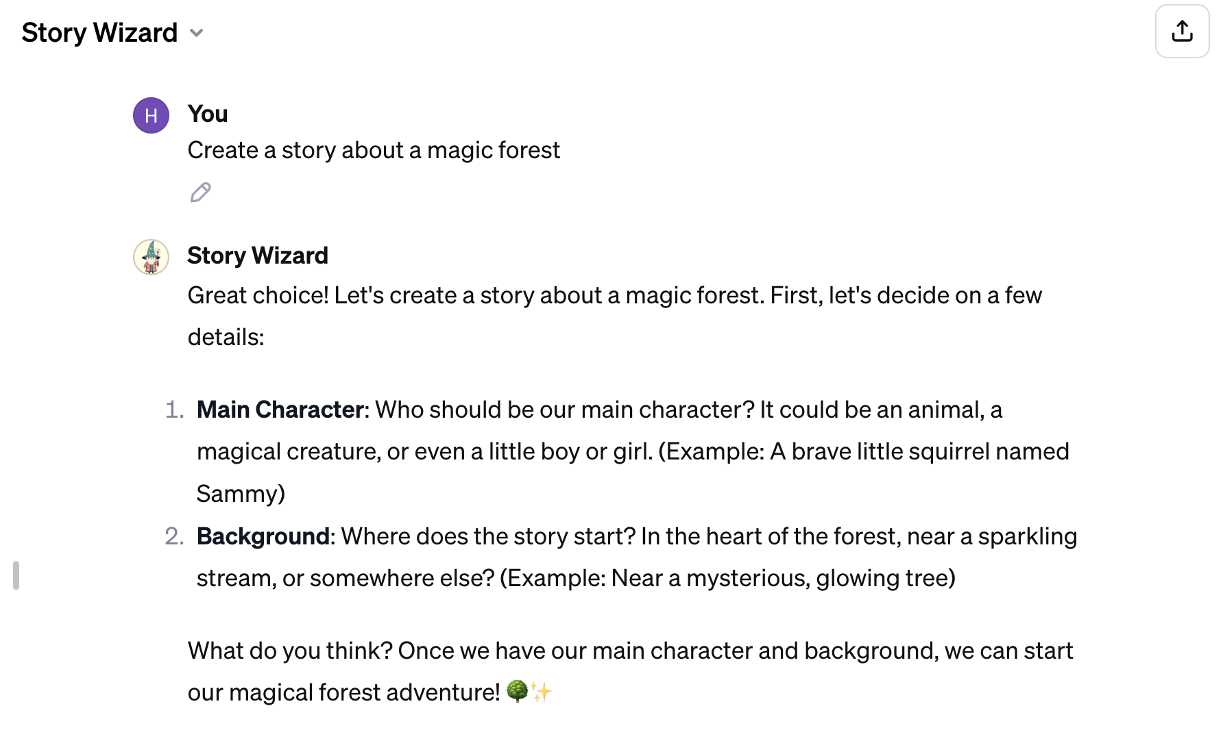 인터렉티브 스토리 텔링 이야기 만들기 GPTs: Story Wizard 주인공과 배경 선택