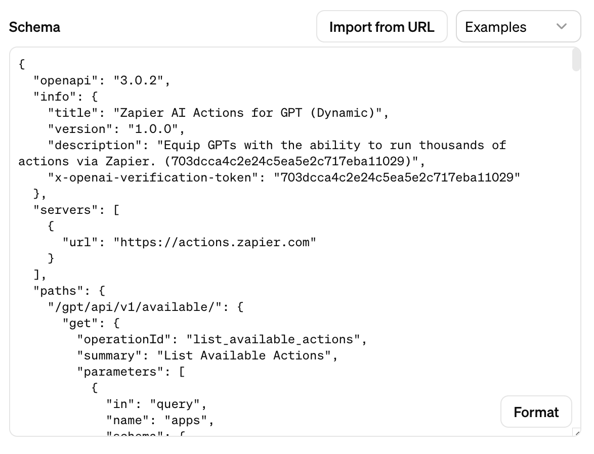 GPTs Zapier Action 스키마 등록